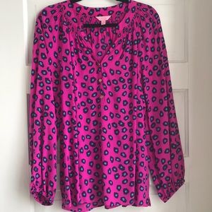 Lilly hot pink leopard print Elsa silk top